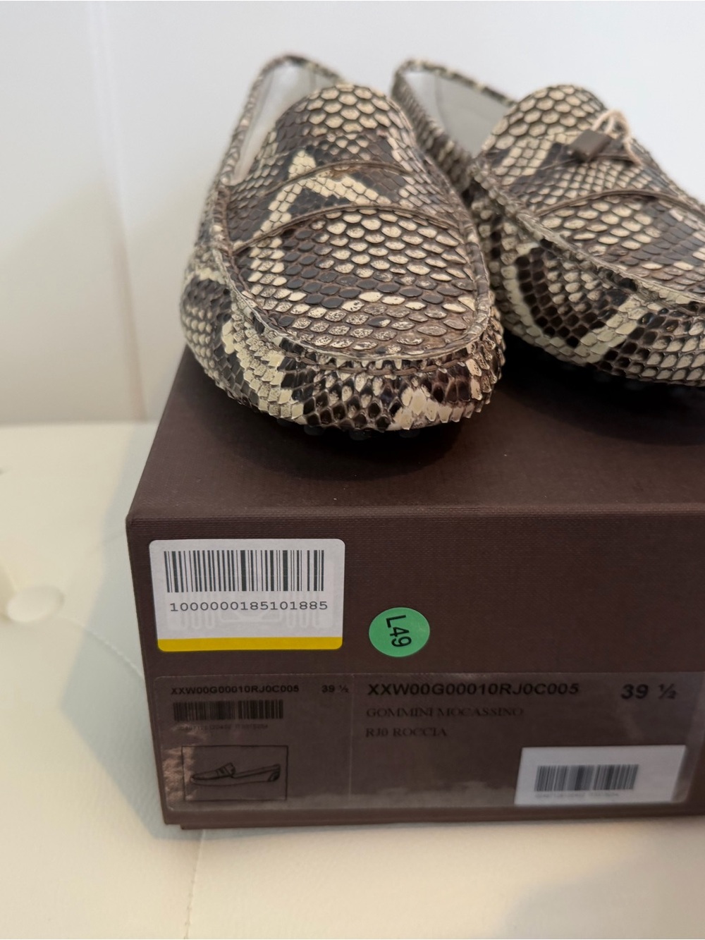 Tod's Women's Python-Effect Driving Moccasins in Brown and Cream
